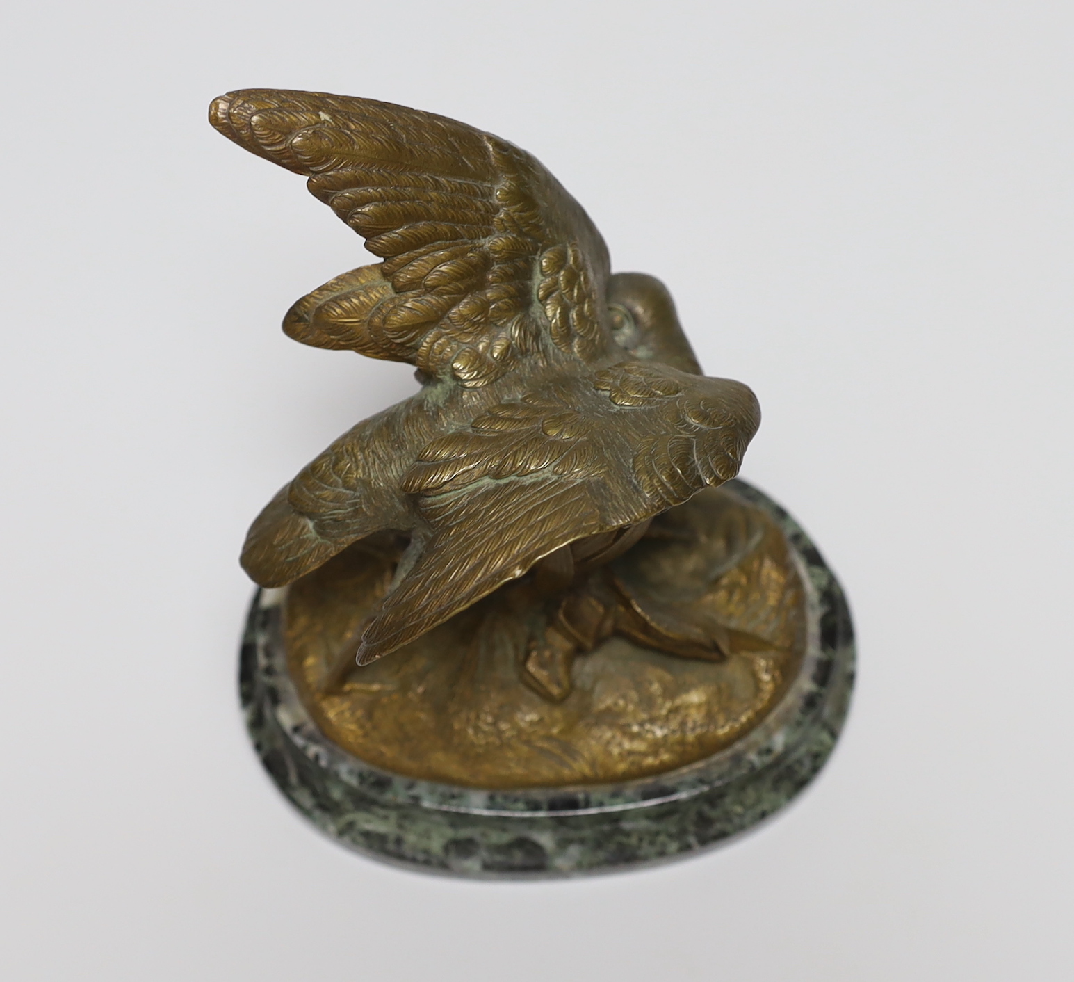 19th century animalier School, gilt bronze of a wading bird, on marble base, 14cm tall